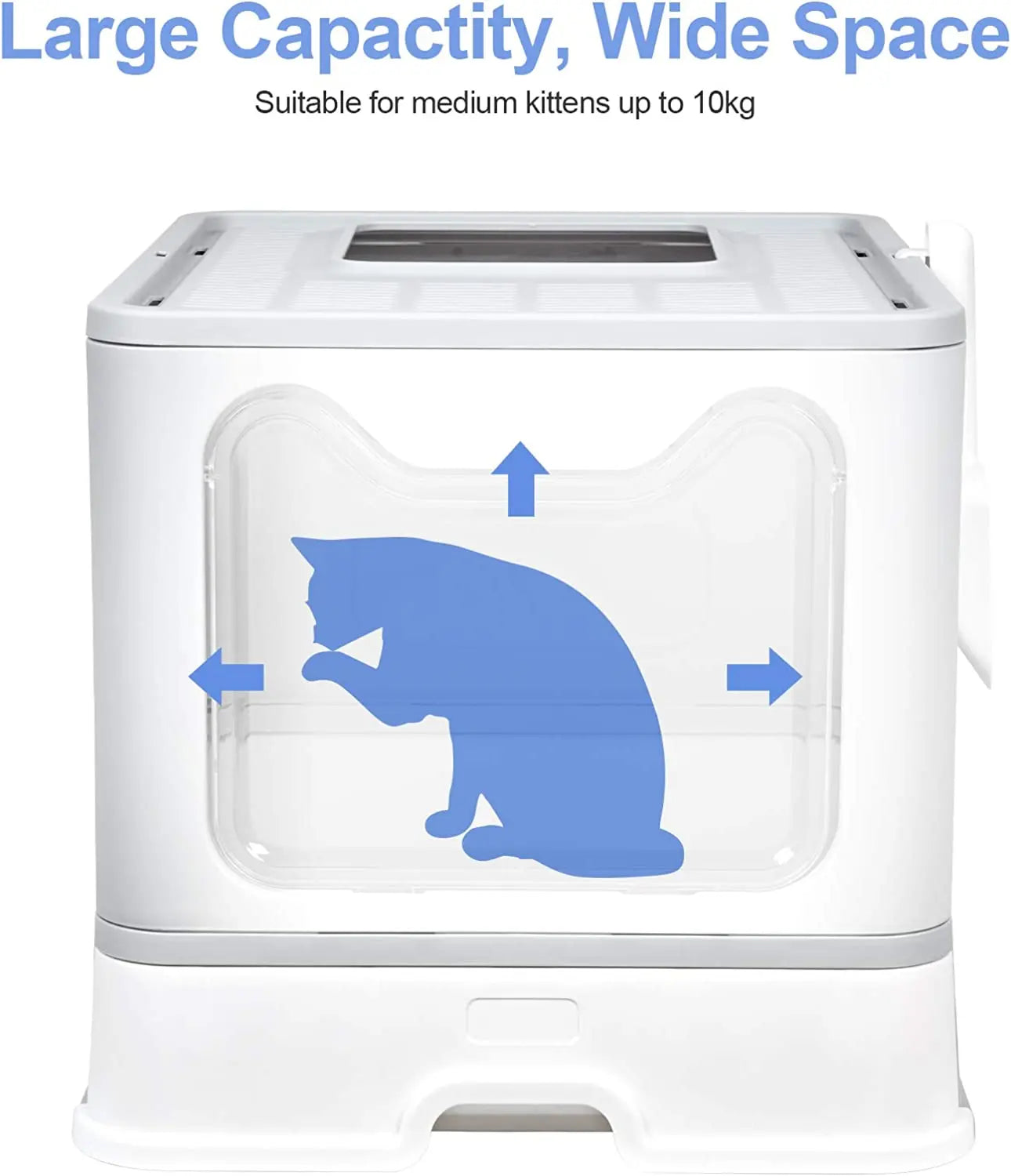 Extra Large Foldable Cat Litter Box - Front Entry, Top Exit, Scoop, and Drawer - Hooded Kitty Pet Toilet