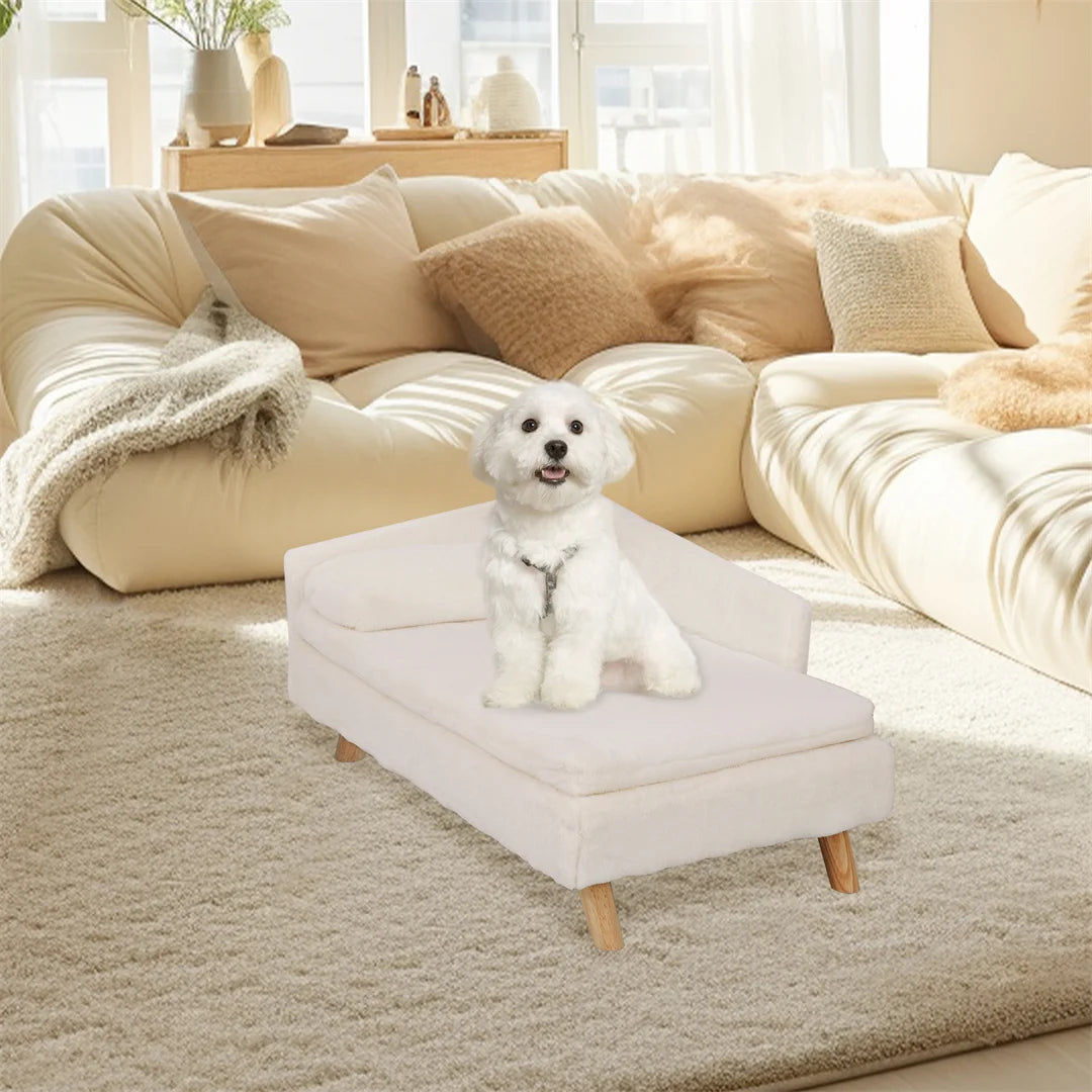 L-Shaped Dog Sofa Bed - Cat Cushion Chaise with Soft Warm Nesting Couch and Rubber Wood Legs