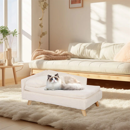 L-Shaped Dog Sofa Bed - Cat Cushion Chaise with Soft Warm Nesting Couch and Rubber Wood Legs