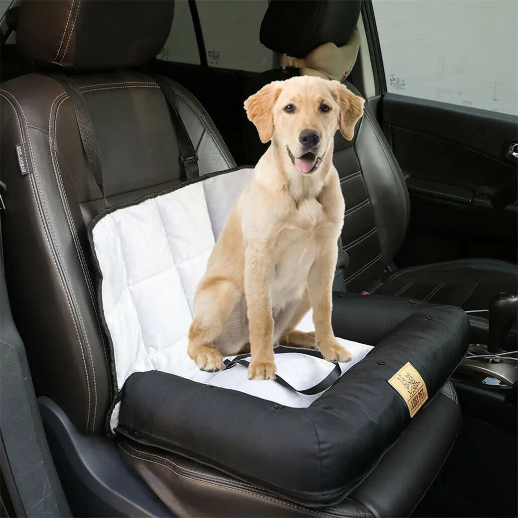 Waterproof Car Seat Bed for Dogs - Pet Cushion with Removable Pad, Cover, and Safety Belt - 3 Sizes