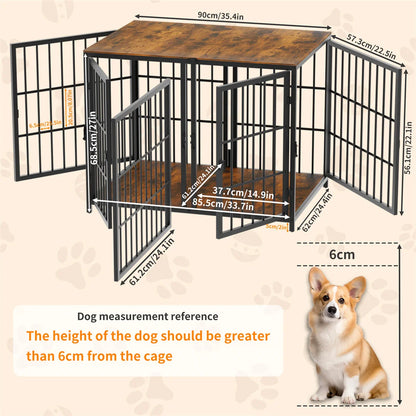 Heavy Duty Furniture Style Dog Crate Side Table with Four Doors and Divider - Indoor Kennel with Unlimited Combination Options for Puppies